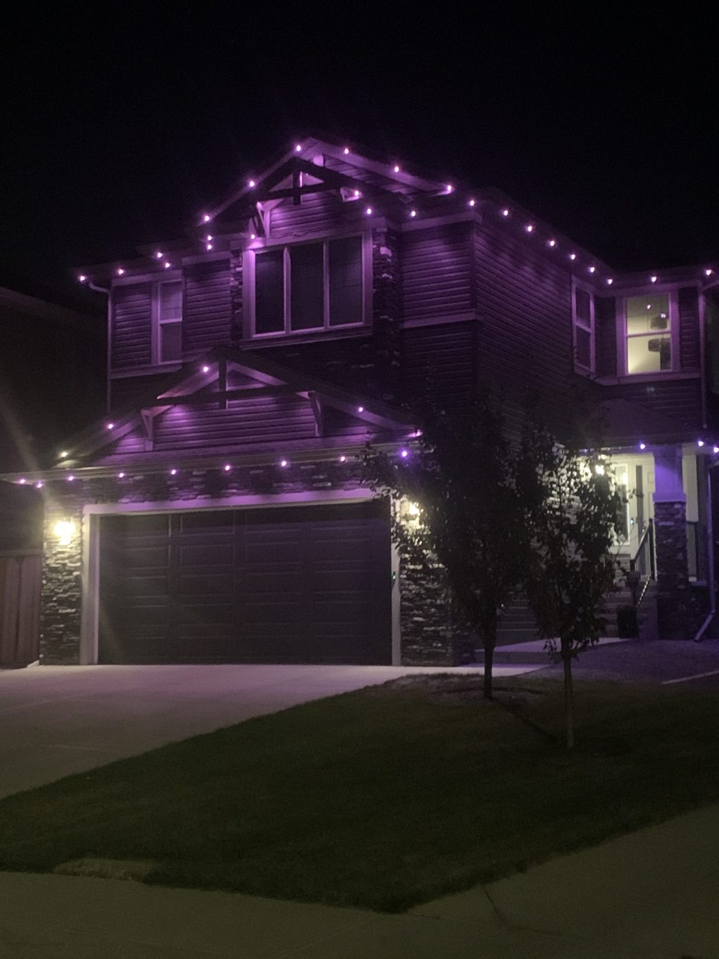 Two-storey home with colour-change lighting