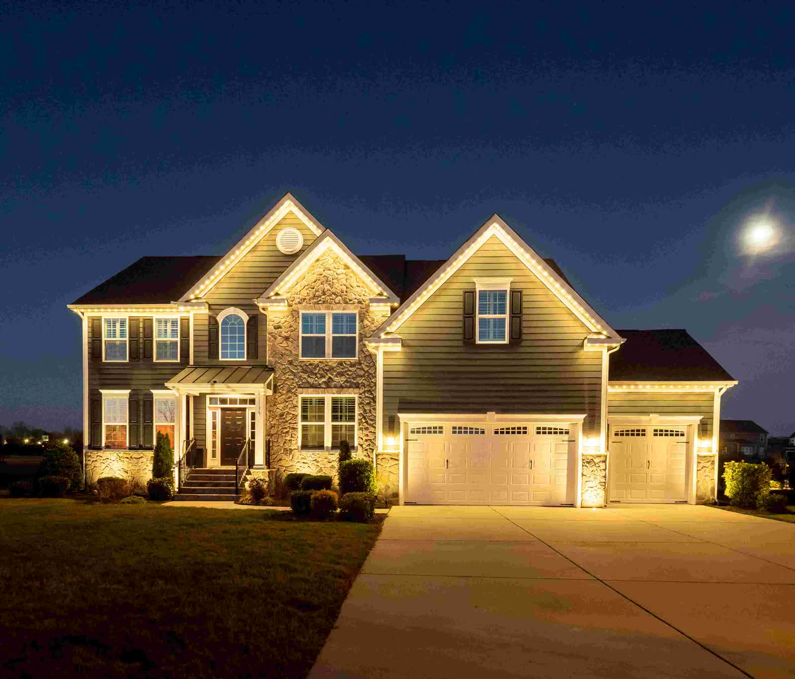 Home lit up — standout on the street